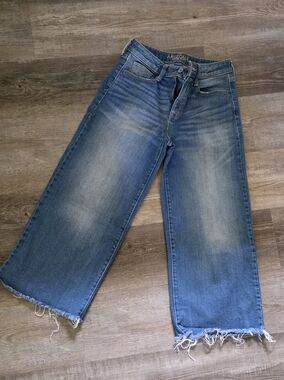 Arizona Jean Company Frayed Hem Wide-Leg Jeans - Medium Blue Wash